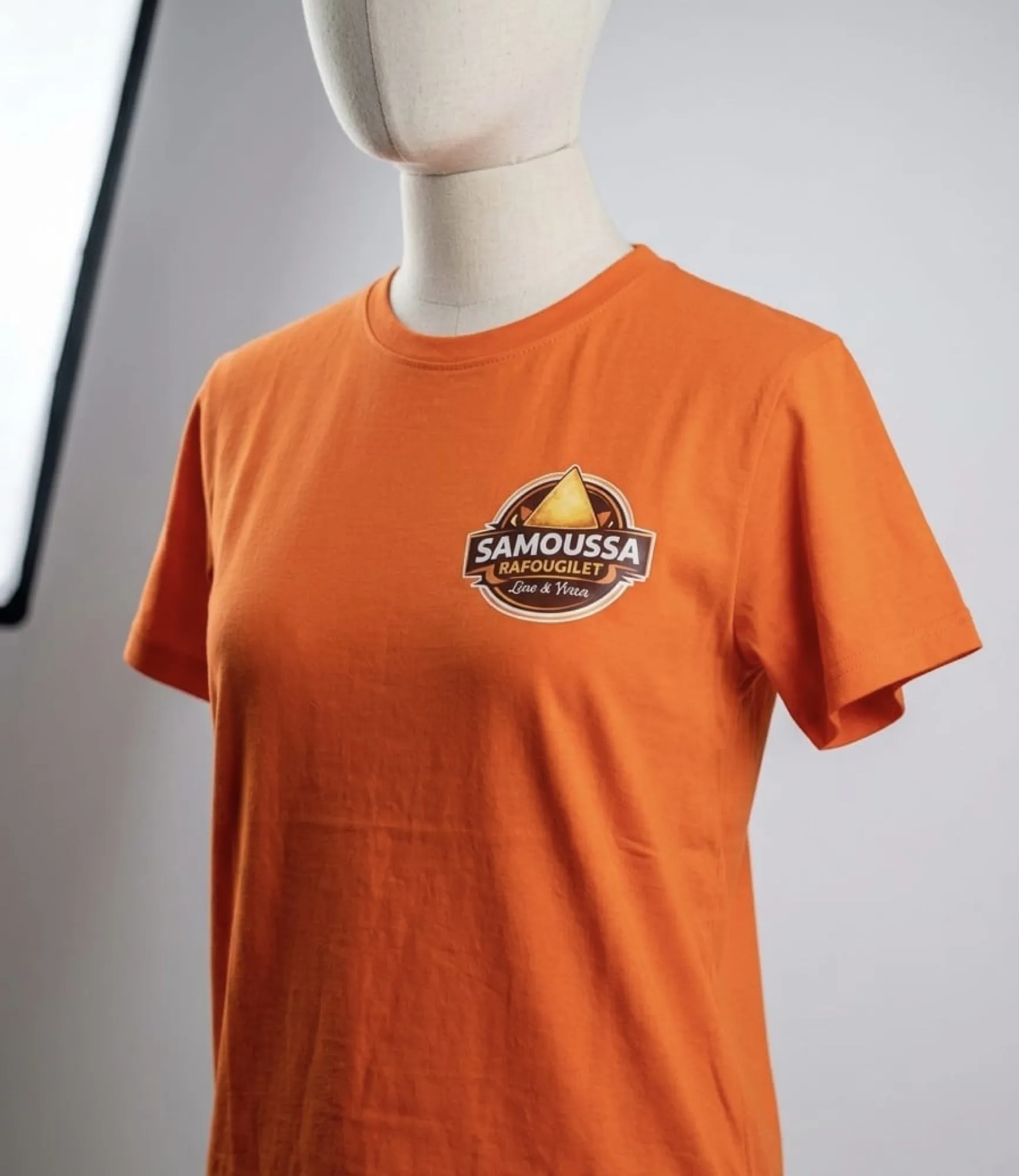 T-shirt orange floqué du logo Samoussa Rafougilet