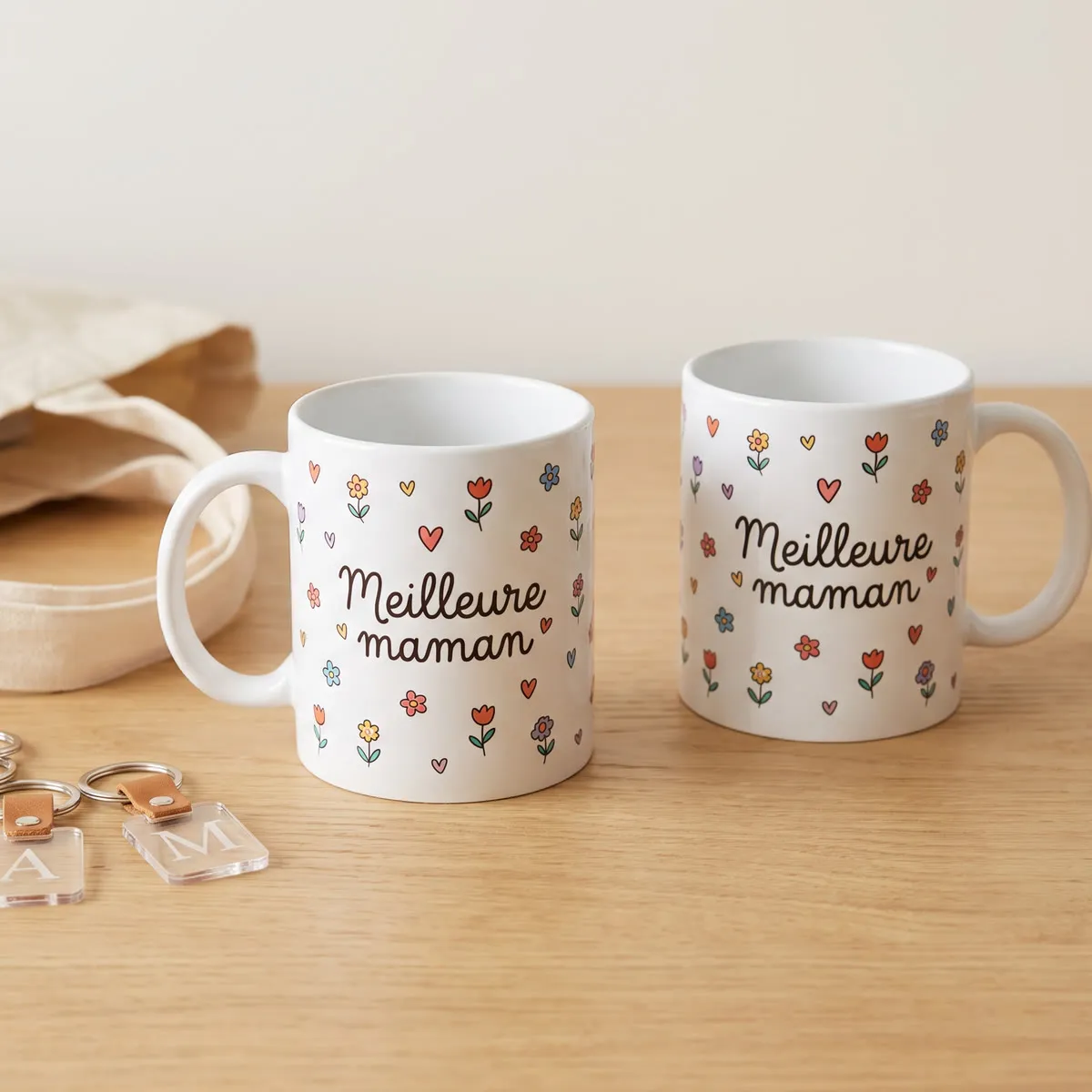 Mugs personnalisés « Meilleure maman » et porte-clés gravés